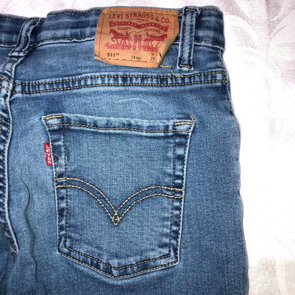 Levi’s 511 Jeans 16 Big Kids Light Wash Denim 27 X 29 Boys Stretch Adjust - Picture 4 of 6